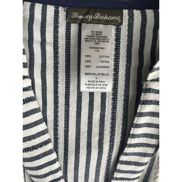 Tommy Bahama Yarn Dyed Striped Cotton Hoodie Pullover Swim Cover Beach Top Large - Picture 6 of 9